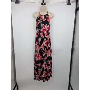 Vintage Candie's Halter Maxi Dress Key Hole 90's Y2K Floral Dark Romantic Sexy